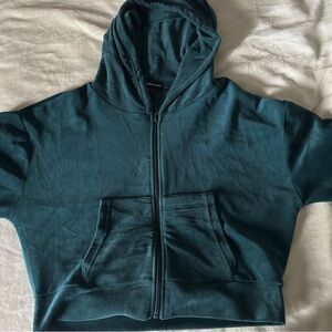 Teal Cropped Zip-Up Hoodie